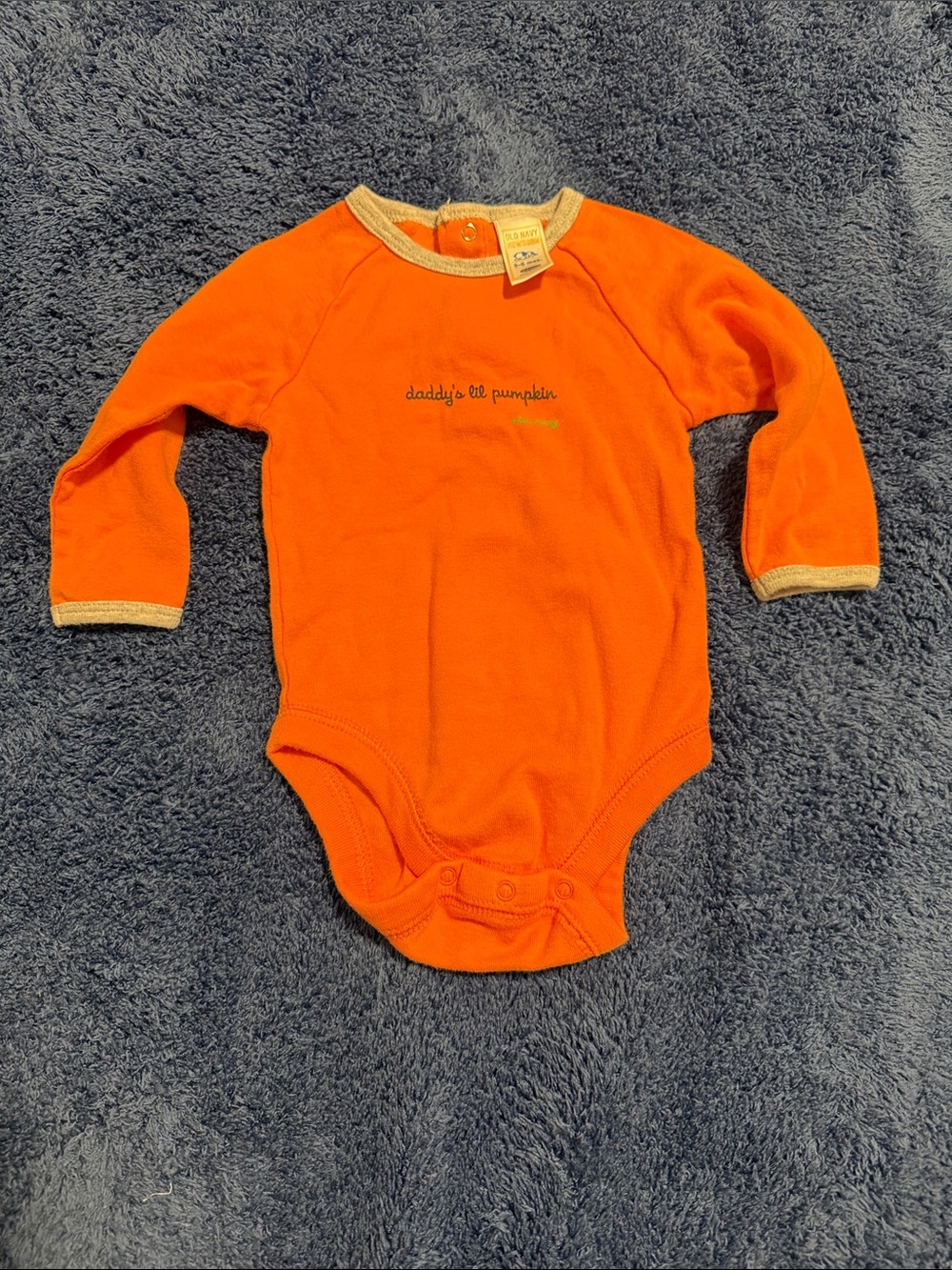 Orange Long-Sleeve Baby Bodysuit with Grey Trim